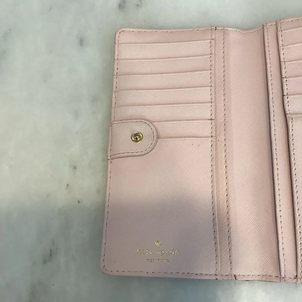 Kate Spade Wallet Pink Leather Polka Dot Patent Sleek Slim Full Sized Wallet